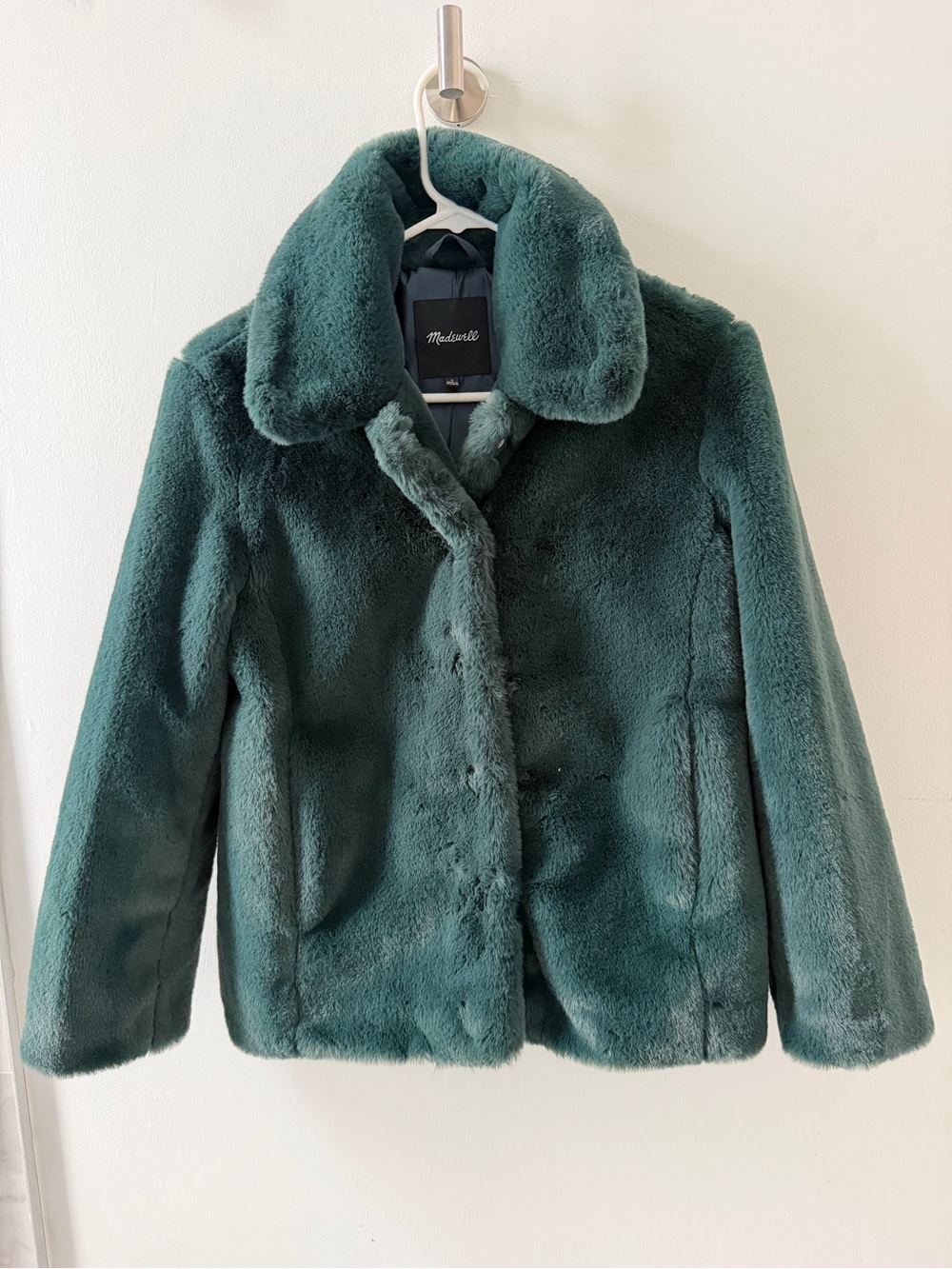 Madewell Plush Faux Fur Jacket in Forest Green